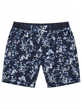 dā-sh Navy Blue Floral Bermuda Shorts Cotton Blend Womens Size Large Cabincore